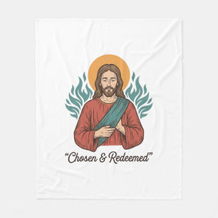 Chosen & Redeemed Christian Vintage Jesus T-Shirt Fleece Blanket