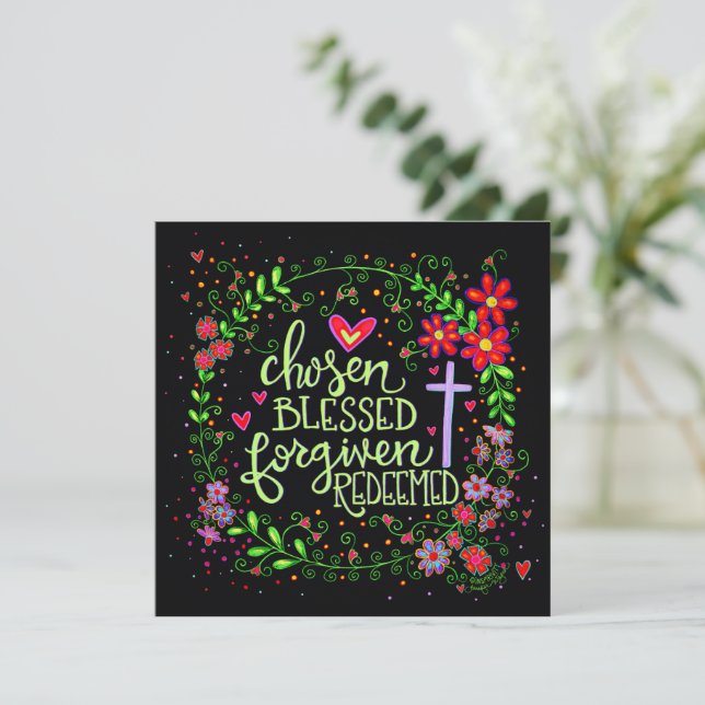 Chosen Redeemed Pretty Religious Easter Floral Note Card (Standing Front)