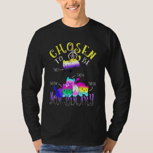 Chosen To Be Non-Binary Flag Cat Pile Cute Nonbina T-Shirt