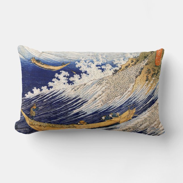 Choshi in the Simosa province by Hokusai Lumbar Pillow (Front)