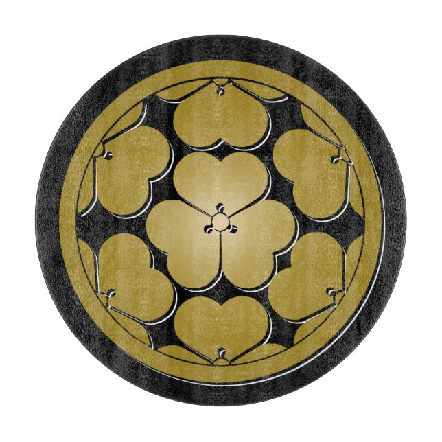 Chosokabe Black Brown Mon Japanese Samurai Clan Cutting Board (Front)