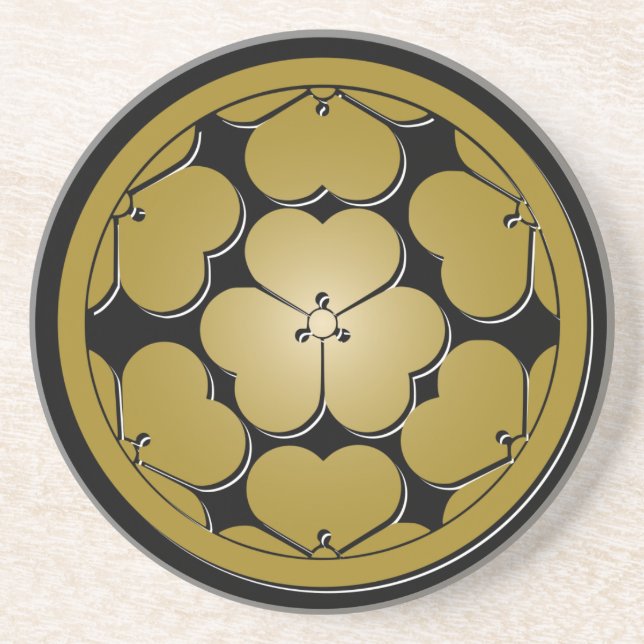 Chosokabe Mon Black Beige Japanese Samurai Clan Drink Coaster (Front)