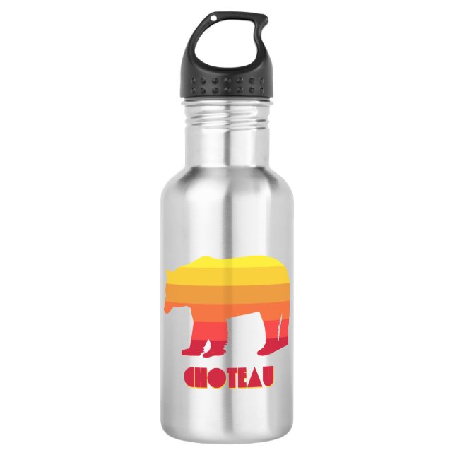 Choteau Montana Rainbow Bear Stainless Steel Water Bottle (Front)
