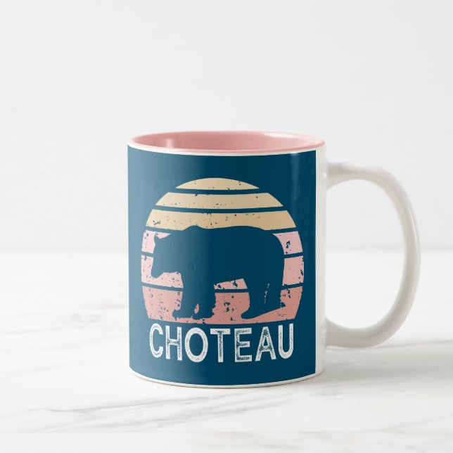 Choteau Montana Retro Bear Two-Tone Coffee Mug (Right)