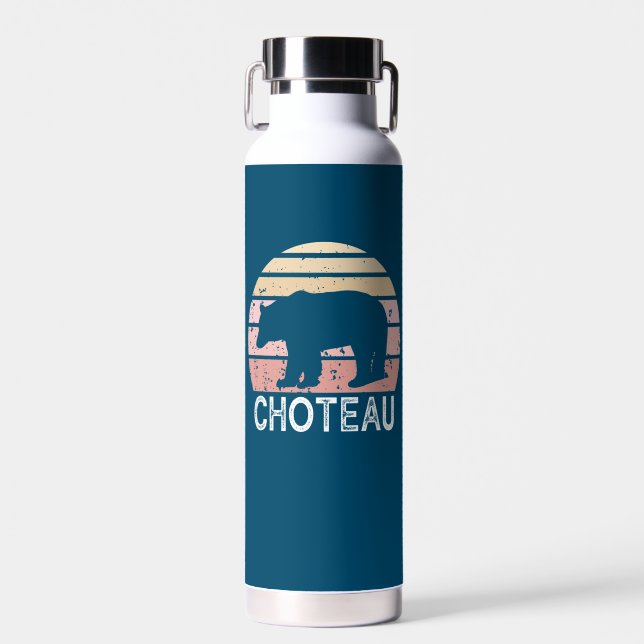 Choteau Montana Retro Bear Water Bottle (Front)