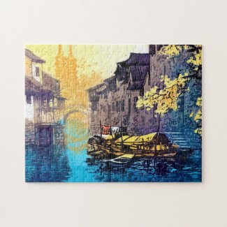 Chou Xing Hua Suzhou Scenery river sunset painting Jigsaw Puzzle
