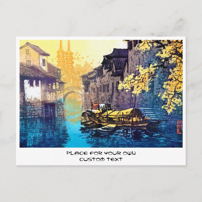 Chou Xing Hua Suzhou Scenery river sunset painting Postcard (Front)