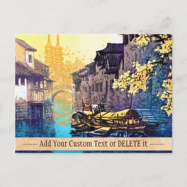 Chou Xing Hua Suzhou Scenery river sunset painting Postcard (Front)