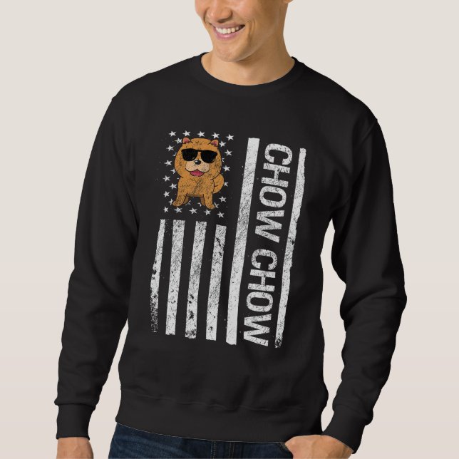 Chow Chow American USA Flag Funny Chow Chow Dog Lo Sweatshirt (Front)