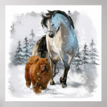 Chow Chow and horse Poster