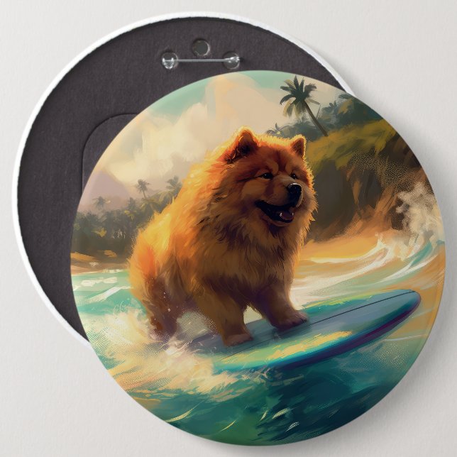 Chow Chow Beach Surfing Painting Button (Front & Back)