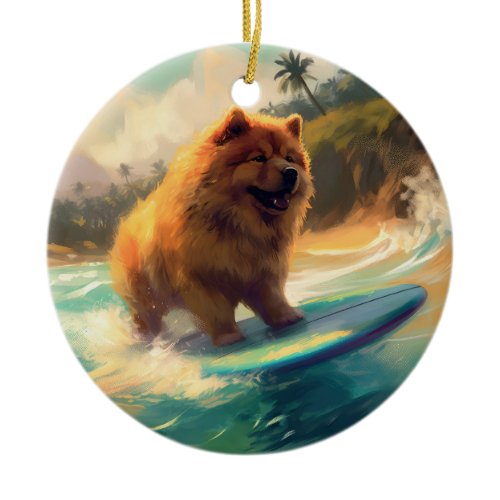 Chow Chow Beach Surfing Painting Ceramic Ornament