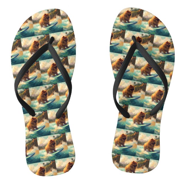 Chow Chow Beach Surfing Painting Flip Flops (Footbed)