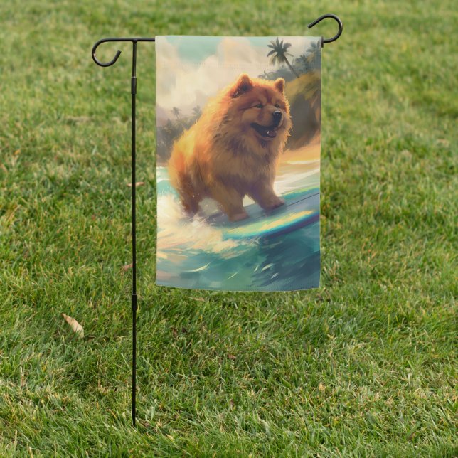 Chow Chow Beach Surfing Painting Garden Flag (In SItu)