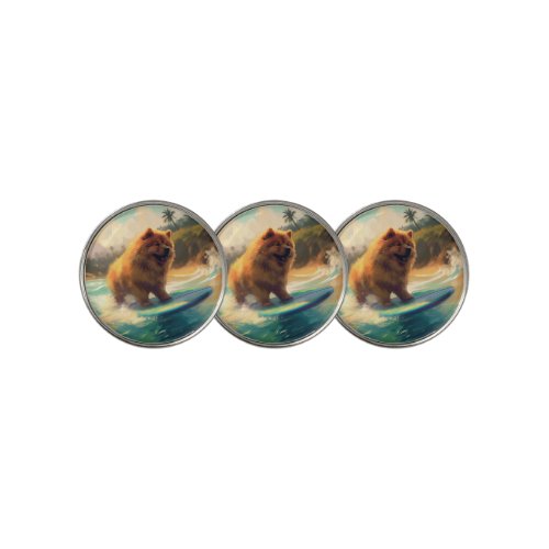 Chow Chow Beach Surfing Painting Golf Ball Marker