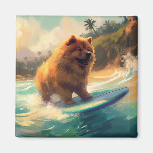 Chow Chow Beach Surfing Painting Magnet (Front)