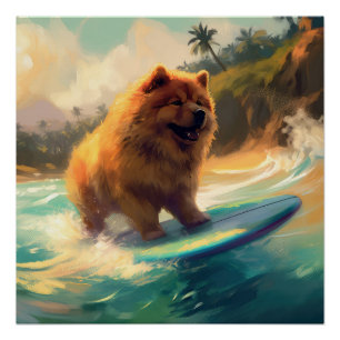 Chow Chow Beach Surfing Painting Poster