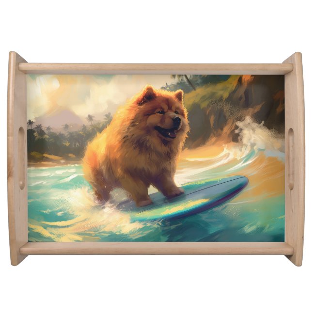 Chow Chow Beach Surfing Painting Serving Tray (Front)