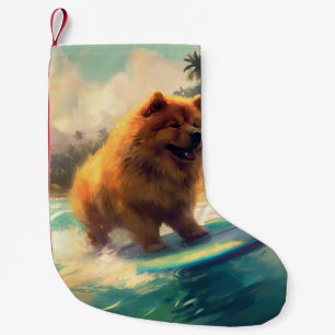 Chow Chow Beach Surfing Painting Small Christmas Stocking
