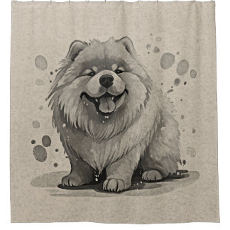 Chow Chow Breed Cartoon Puppy Dog Pose Brown Shower Curtain
