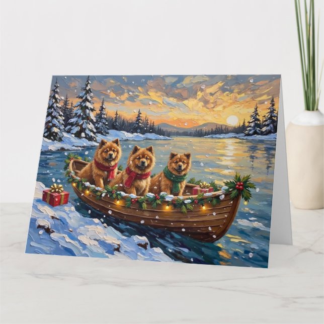Chow Chow Christmas Boat Holiday Card (Front)