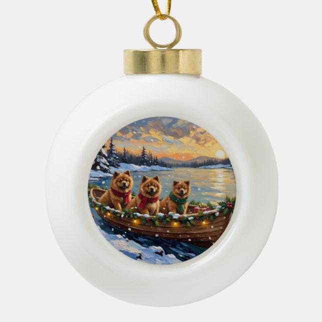 Chow Chow Christmas Boat Holiday Ceramic Ball Christmas Ornament (Front)
