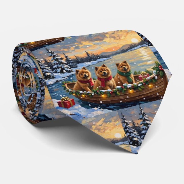 Chow Chow Christmas Boat Holiday Neck Tie (Rolled)