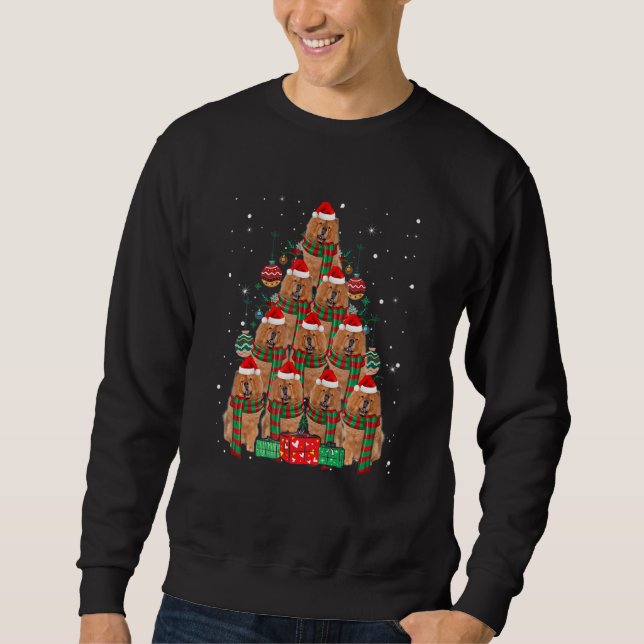 Chow Chow Christmas Dog Tree Lights Pajamas Family Sweatshirt (Front)