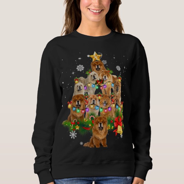 Chow Chow Christmas Dog Tree Lights Pajamas Family Sweatshirt (Front)