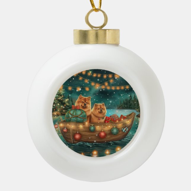 Chow Chow Christmas Festive Voyage Ceramic Ball Christmas Ornament (Front)