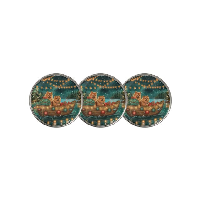 Chow Chow Christmas Festive Voyage Golf Ball Marker (3 Up)