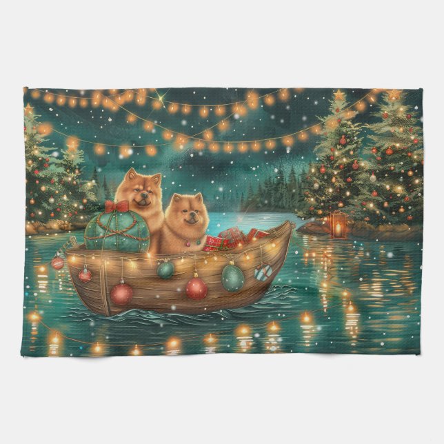 Chow Chow Christmas Festive Voyage Kitchen Towel (Horizontal)