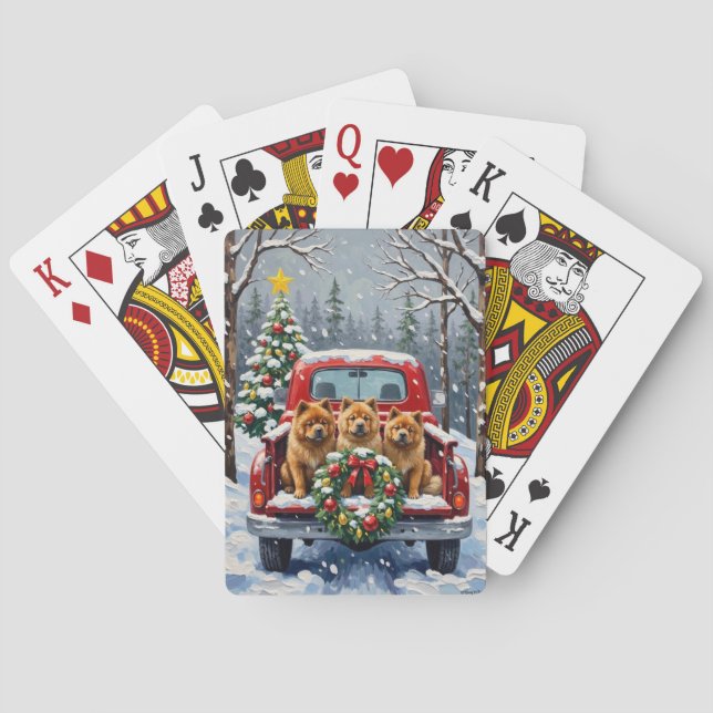 Chow Chow Christmas Red Truck Holiday Poker Cards (Back)