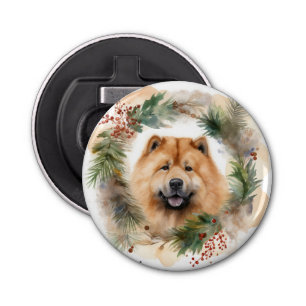 chow chow Christmas Wreath Festive Pup Bottle Opener