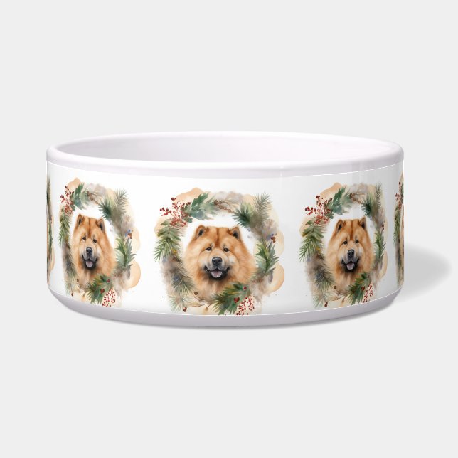 chow chow Christmas Wreath Festive Pup  Bowl (Front)