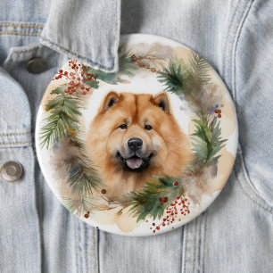 chow chow Christmas Wreath Festive Pup Button