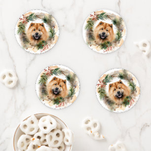 chow chow Christmas Wreath Festive Pup Coaster Set