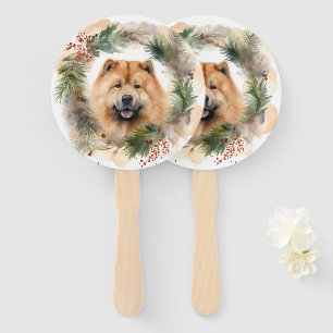 chow chow Christmas Wreath Festive Pup Hand Fan