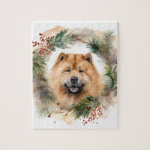 chow chow Christmas Wreath Festive Pup  Jigsaw Puzzle