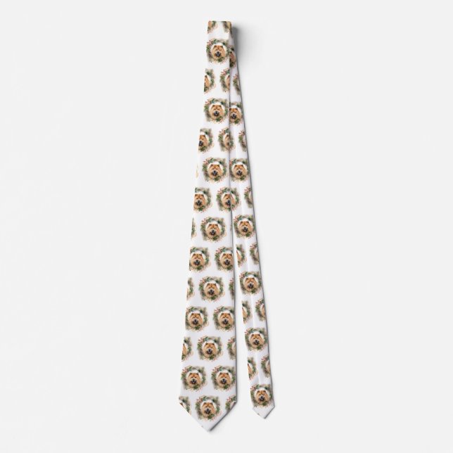 chow chow Christmas Wreath Festive Pup  Neck Tie (Front)