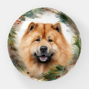chow chow Christmas Wreath Festive Pup Paperweight
