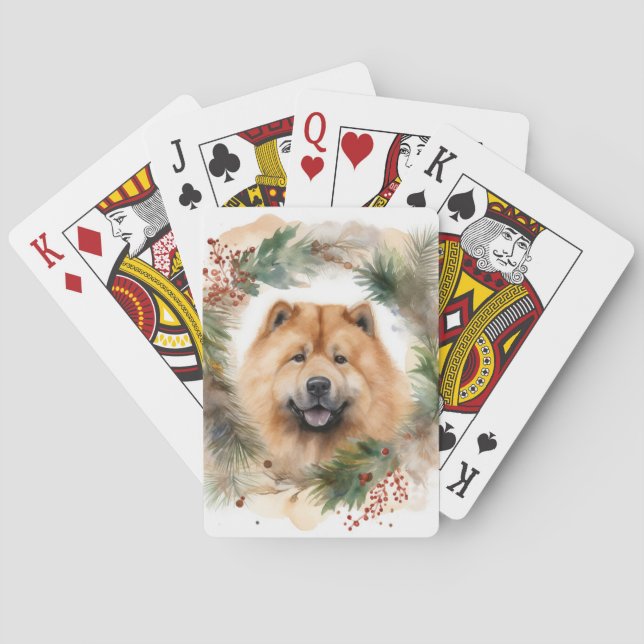 chow chow Christmas Wreath Festive Pup  Poker Cards (Back)