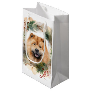 chow chow Christmas Wreath Festive Pup Small Gift Bag