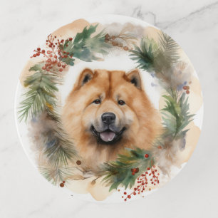 chow chow Christmas Wreath Festive Pup Trinket Tray