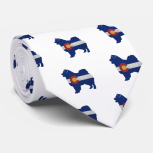 Chow Chow Dog Breed Silhouette Colorado Flag Neck Tie