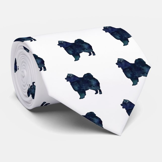 Chow Chow Dog Breed Silhouette Watercolor Neck Tie (Rolled)