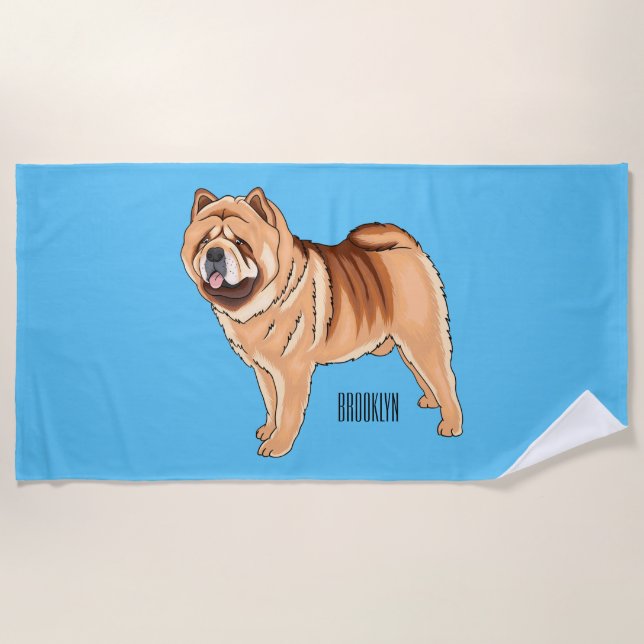 Chow Chow dog cartoon illustration Beach Towel (Front)