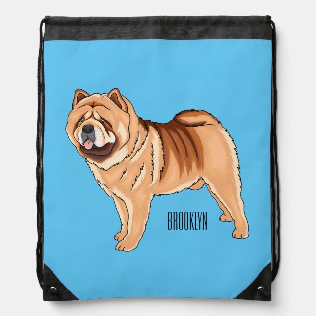 Chow Chow dog cartoon illustration Drawstring Bag (Front)
