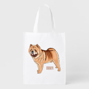 Chow Chow dog cartoon illustration Grocery Bag