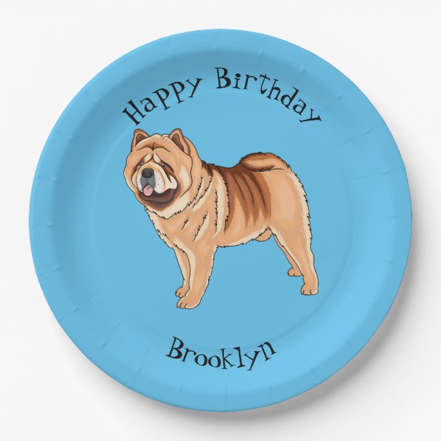 Chow Chow dog cartoon illustration Paper Plates (Front)